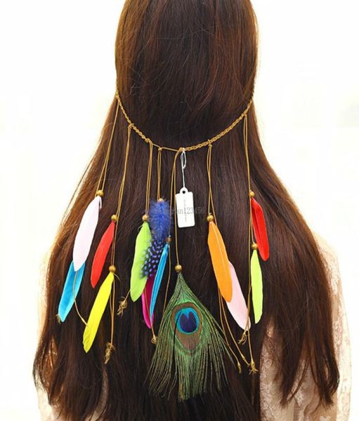 

peacock feather tassel headwear headband fashion headdress headband women hair accessories fashion jewelry will and sandy new4006580, Golden;white