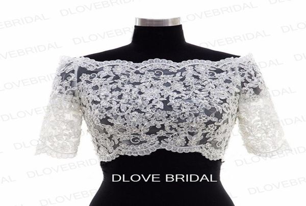 

new half sleeve lace bridal jacket lace appliqued tulle wedding party dress sheer wraps bolero with covered buttons custom make re1352967, White