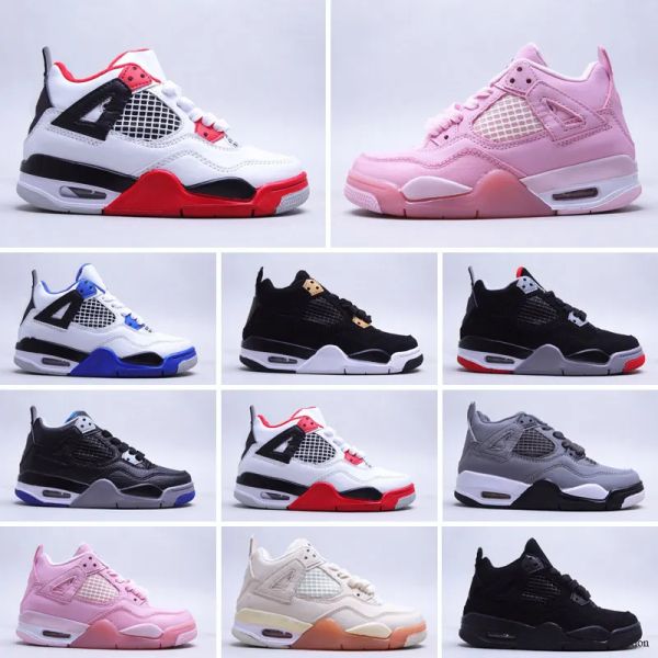 

white oreotd 4s kids baketball shoes lightning rasta lemon venom alternate pure money big boys girls toddler fire red sneakers chi'&#03, Black