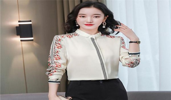 

drop whole new arrival spring summer autumn floral print collar button long sleeve women ladies casual party office wo8915415, White