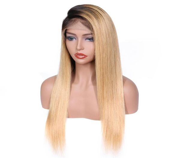 

9a brazilian 150 density ombre color t1b18 full lace human wigs with baby hair straight lace front human hair wigs8779329, Black;brown