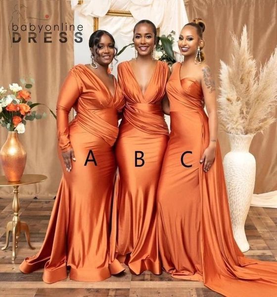 

2022 african one shoulder plus size mermaid long bridesmaid dresses nigeria girls ruched wedding guest dress v neck long maid1362538, White;pink
