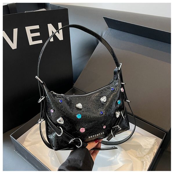 

wholesale ladies shoulder bags 3 colors street popular thick leather handbag sweet western style diamond-encrusted bag personality bright fashion handbags 0630#