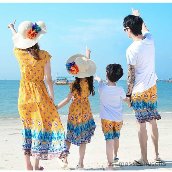 

family matching outfits summer beach family matching outfits mother daughter dresses dad t-shirt shorts holiday couple lovers matching outfi, Blue