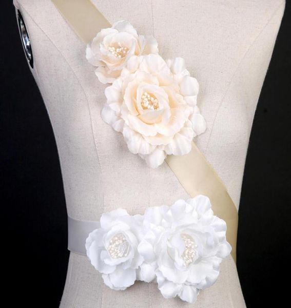 

2019 charming bridal sashes hand made flower wedding belts two flowers bridal sashes belt accessories9662773, White