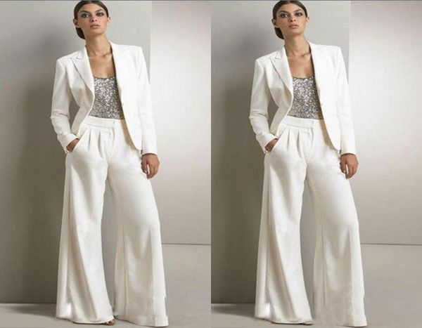 

new bling sequins ivory white pants suits mother of the bride dresses formal chiffon tuxedos women party wear new fashion modest1564069, Black;red