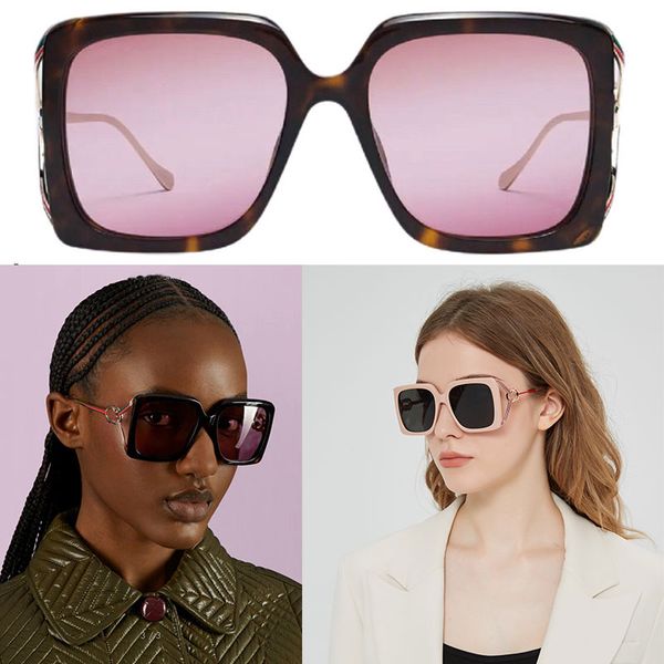 

2023 new luxury designer brand rectangular frame sunglasses are made of dark brown injection molded plastic and shiny gold metal with interl, White;black