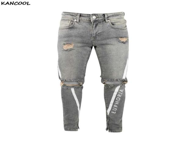 

kancool skinny ripped stretch slim elastic denim pants large size for male spring summer hip hop print streetwear men jeans8782749, Blue