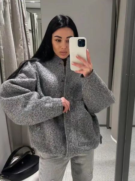 

women's jackets 2023 autumn winter with buttons bombers grey long sleeve coat lady vintage warm pockets outwear 230809, Black;brown