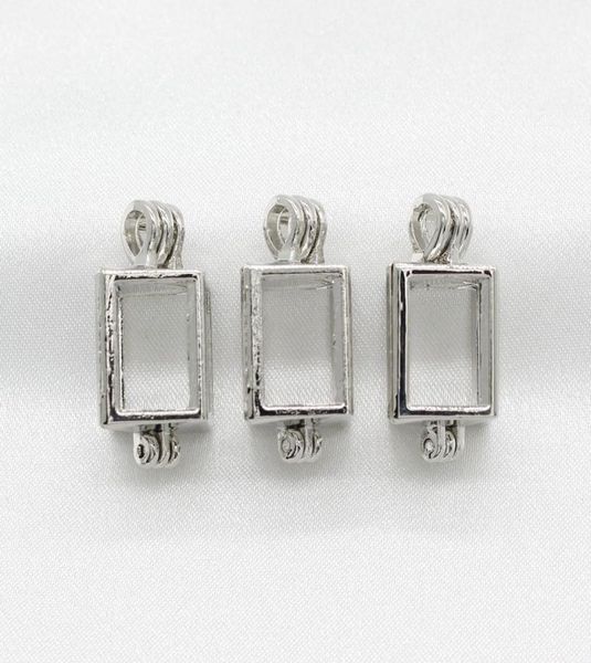 

10pcs hollow silver color cuboid pearl cage lockets essential oil diffuser bead cage pendant necklace charms for oyster pearl6393798
