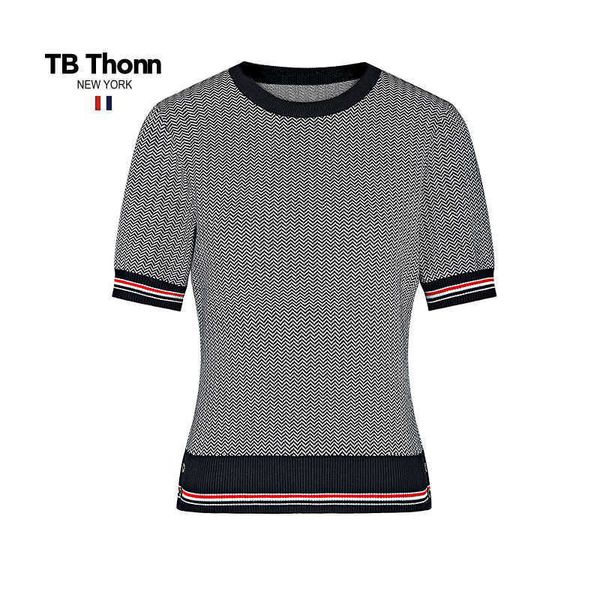 

trendy tb thonn contrast small fragrance t-shirt women's summer fashion lazy elastic texture knitted short sleeve, Black;brown