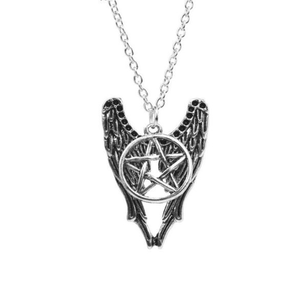 

pentagram necklace antique silver exquisite pentagram pentacle angel wings pendant supernatural necklace women jewelry wings neckl2147416