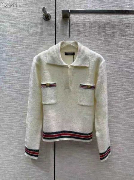 

women's knits & tees designer polo collar stripe color matching pullover sweater 23 years early autumn new fashion style knitwear j55u, White