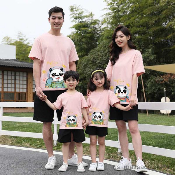 

family matching outfits family matching outfits cotton t-shirt kids mom daughter kids clothes panda printed parent-child outfits summer cas, Blue