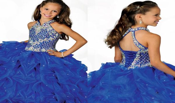 

girl039s pageant dresses glamorous halter high neckline beaded straps beading little girls pageant dress pleated blue organza k5943578, White;red