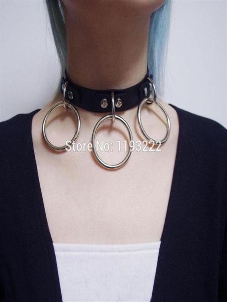 

punk amo heavy duty 3 o round metal circle necklace real leather vinyl choker collar chaplet chokers266e6924064, Golden;silver