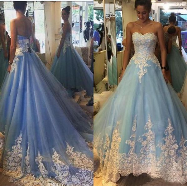 

bridal gowns sleeveless plus size dress for wedding custom made light blue wedding dresses 2019 a line lace applique5115794, White