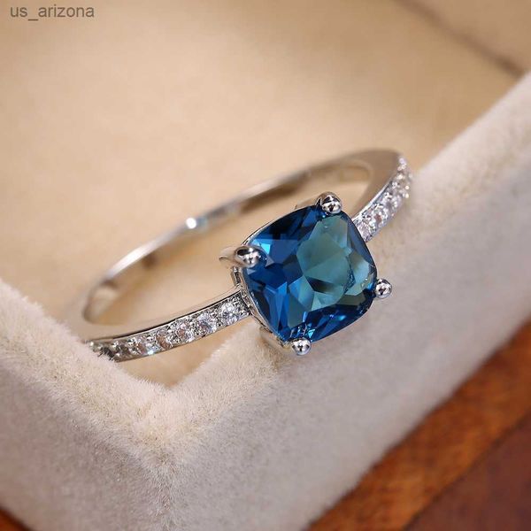 

huitan square blue series stone women rings simple minimalist pinky accessories ring band elegant engagement jewelry rings l230620, Silver