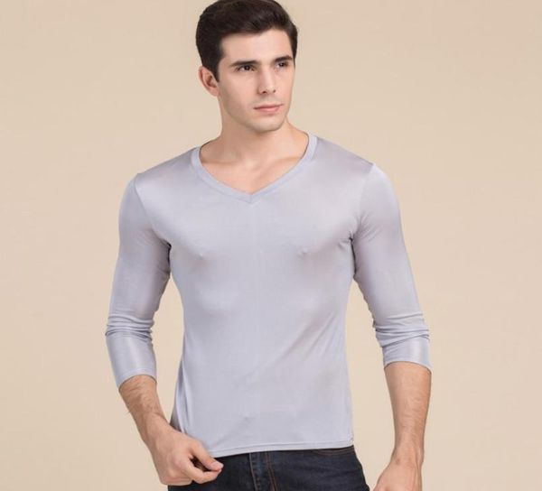 

warm underwear men039s pure silk v neck long sleeves long johns size  xl xxl xxxl5236773, White;black