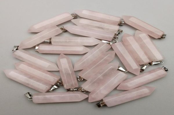

healing crystal pendant hexagon pendulum pendants stone pink rose quartz diy necklaces jewelry making fashion silver plated6284166