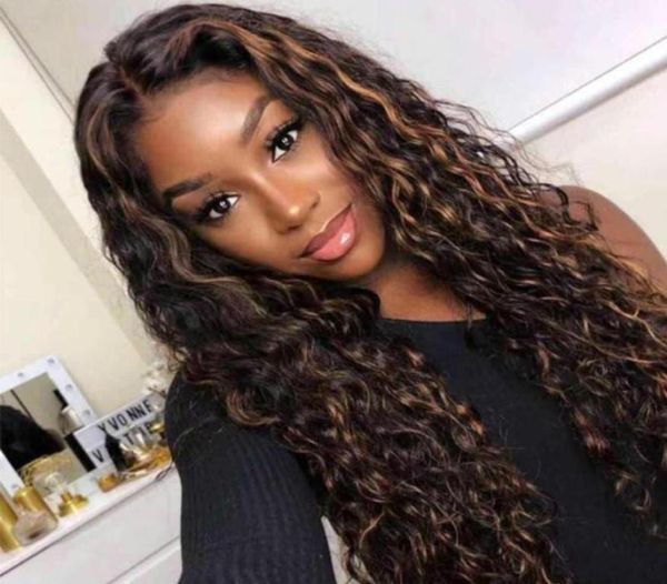 

hd transparent lace wig highlight lace front human hair invisible front wigs malaysian curly wig 136 deep part aimoonsa84067583275591, Black;brown