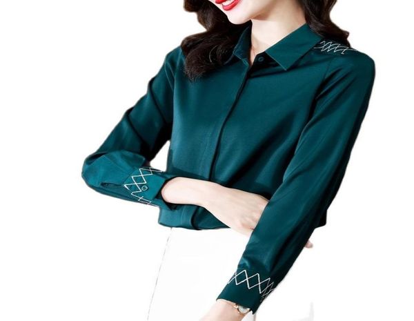 

korean fashion silk shirt long sleeved women designer striped blouses casual lady office button down blouse 2022 spring autumn sli5233122, White