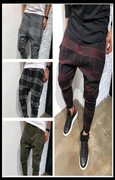 

2020 plaid mens casual pants stripe square printed sweatpants harem pants mens winter checkerboard fashion male streetwear9483365, Black