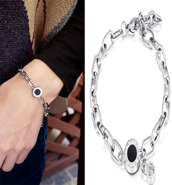 

316l stainless steel chain link bracelets for women bangle roman numerals charm bangles lover fashion gold color luxury brand jewe1721985, Black