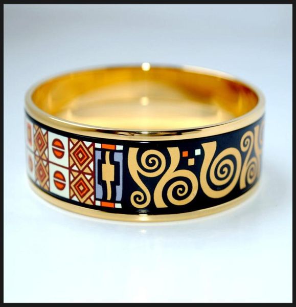 

klimt series 18k goldplated enamel bangle bracelet for woman bracelets bangles width 20mm fashion designer jewelry1863816, Black