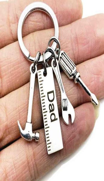 

father039s day stainless steel keychain cartoon key ring dad papa grandpa hammer screwdriver wrench ruler dad039s tools gift9715482, Blue