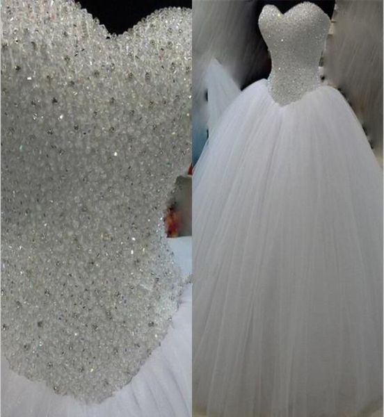 

puffy beaded wedding dresses robe de mariee bride dress floor length tulle corset back ball gown gowns qc10995592763, White