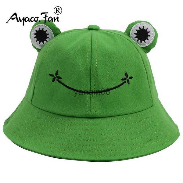 

wide brim hats bucket hats parent-kid cartoon frog women bucket hat panama men fishing cap cute froggy big eyes hat homme femme chapeau fish, Blue;gray