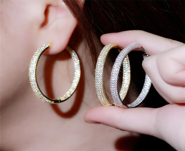 

south american 18k gold big hoop 42mm aaa cubic zirconia designer earrings copper jewelry white cz silver circle earring jewelry v6340792, Golden;silver
