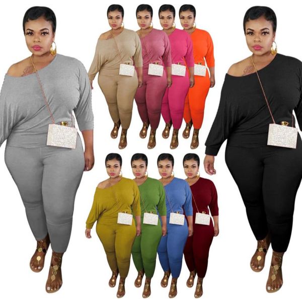 

autumn plus size tracksuits outfits long sleeve design casual solid color tracksuit twopiece set6820923, Black