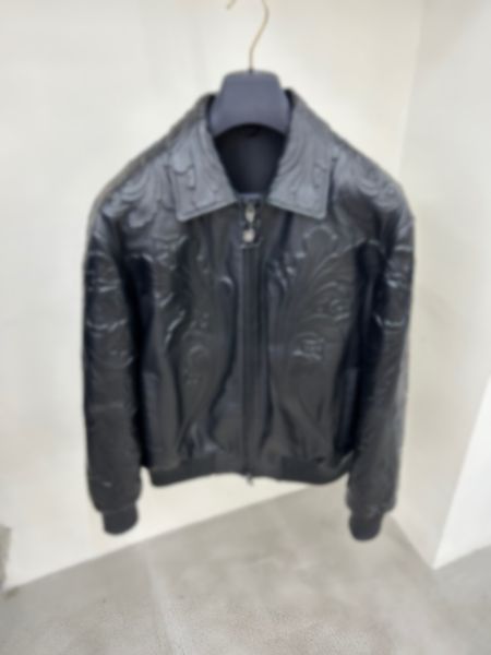 

22fw early autumn real leather italy pairs men's purple jackets jeans letter printed couple casual street outdoor men women l0805, Black;brown