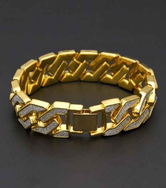 

cuban link chain bracelet for mens iced out hip hop bracelets jewelry gold plating bangle zircon chains7978377, Black