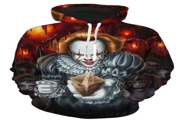 

lizhiyang new fashion couples clown stephen king 3d print colorful hoodies hoody sweatshirts jacket pullover 6438337, Black