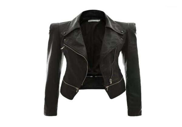 

womens fashion leather jacket zipper jacket turndown collar full sleeve slim jackets ladies autumn winter outside wear coats19093655, Black;brown