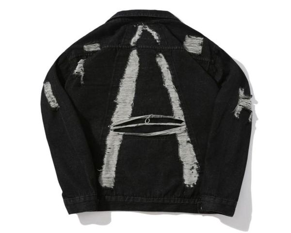 

men039s denim jacket hole loose cardigan jacket01234369856805734092, Black;brown
