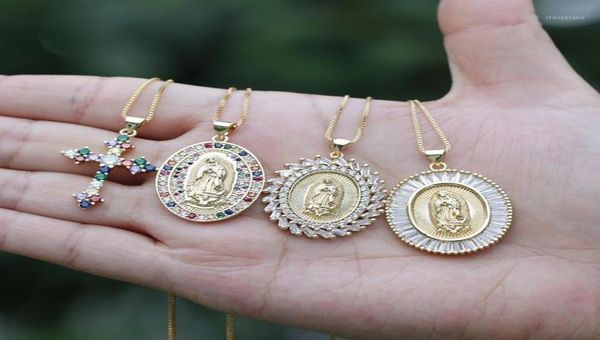 

pendant necklaces 18 inches white black red cz crystal paved christian religious belief the blessed virgin mary gold necklace unis7016713, Silver