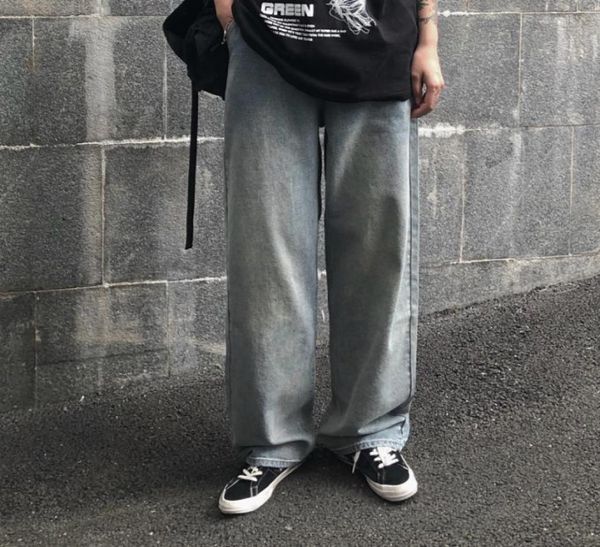 

washed old men039s straight jean baggy pants loose wide legs summer retro denim trousers ripped jeans for men jean homme regula8652942, Blue
