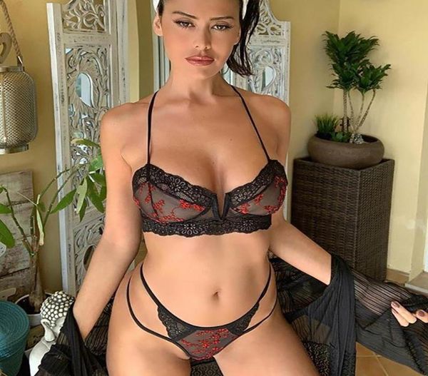 

fashion lace underwear set women embroidery transaprent bra brief sets ultrathin new slim lingerie sets3665945, Gray