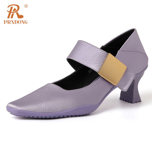 

dress shoes prxdong women's brand genuine leather high heels mary janes party wedding female pumps beige purple size 3440 230809, Black