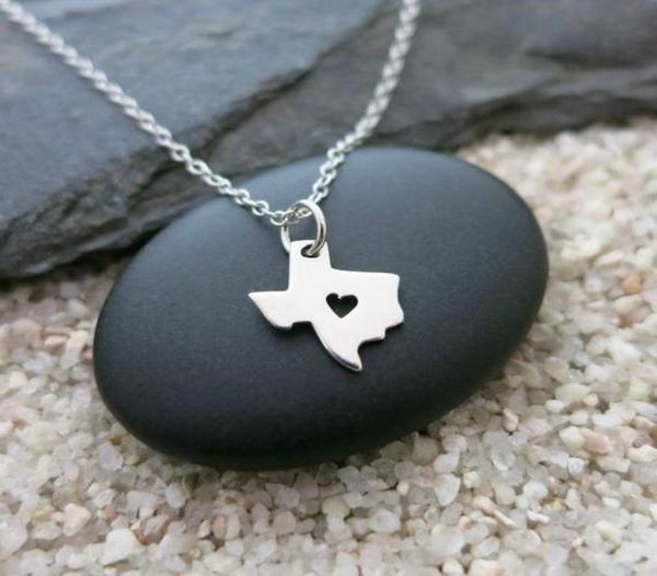 

10 outline love heart shaped texas map pendant necklace american tx city caring geography hometown lucky woman mother men039s f2780613, Silver