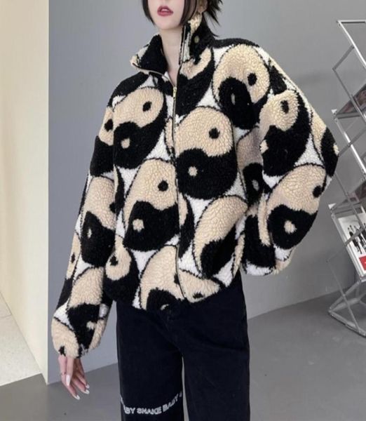 

women039s jackets yin yang print hooded teddy jacket c0xe22272849349679, Black;brown