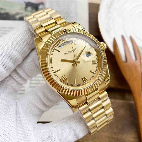 

watch r olex 41mm men automatic mechanical clock stainless steel date watch roman number gold waterproof es couple women day