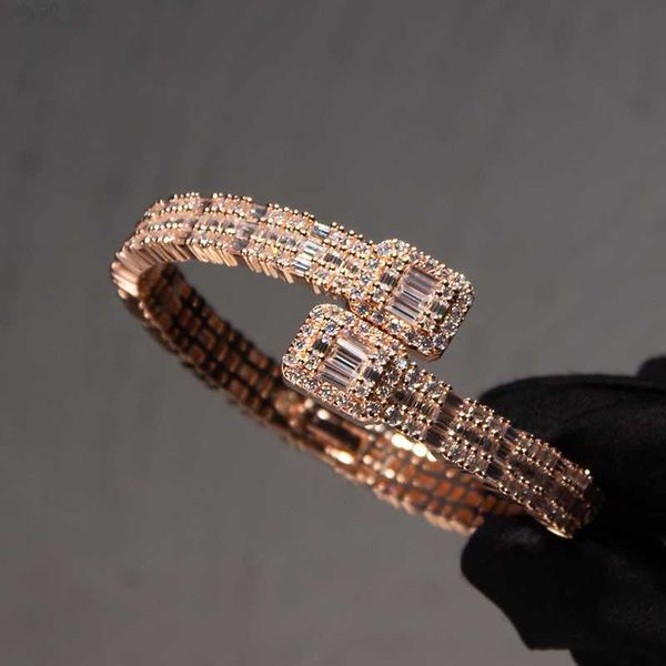 

luxury hip hop men bracelet 8mm wide vvs baguette moissanite hip-hop opening ice out moissanite bracelet, Silver