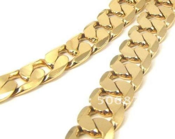 

24k yellow gold filled men039s necklace 24quotcurb chains gf jewelry 12mm width89213438588942, Silver