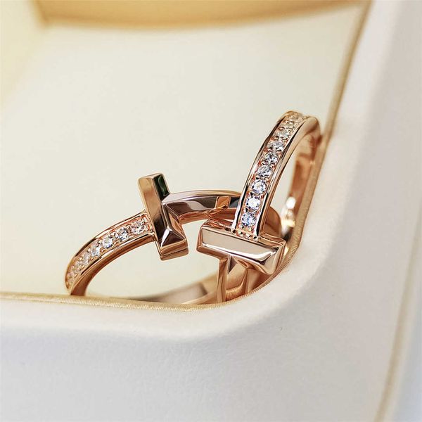 

famous brand narrow half circle diamond t-shaped ring fashion s925 silver
