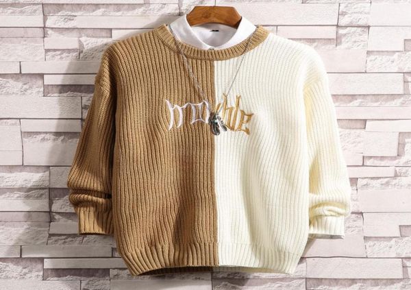 

winter men039s assembly color round neck pullover sweater fashion personality embroidery slim youth sweater bottoming shirt s9722570, White;black